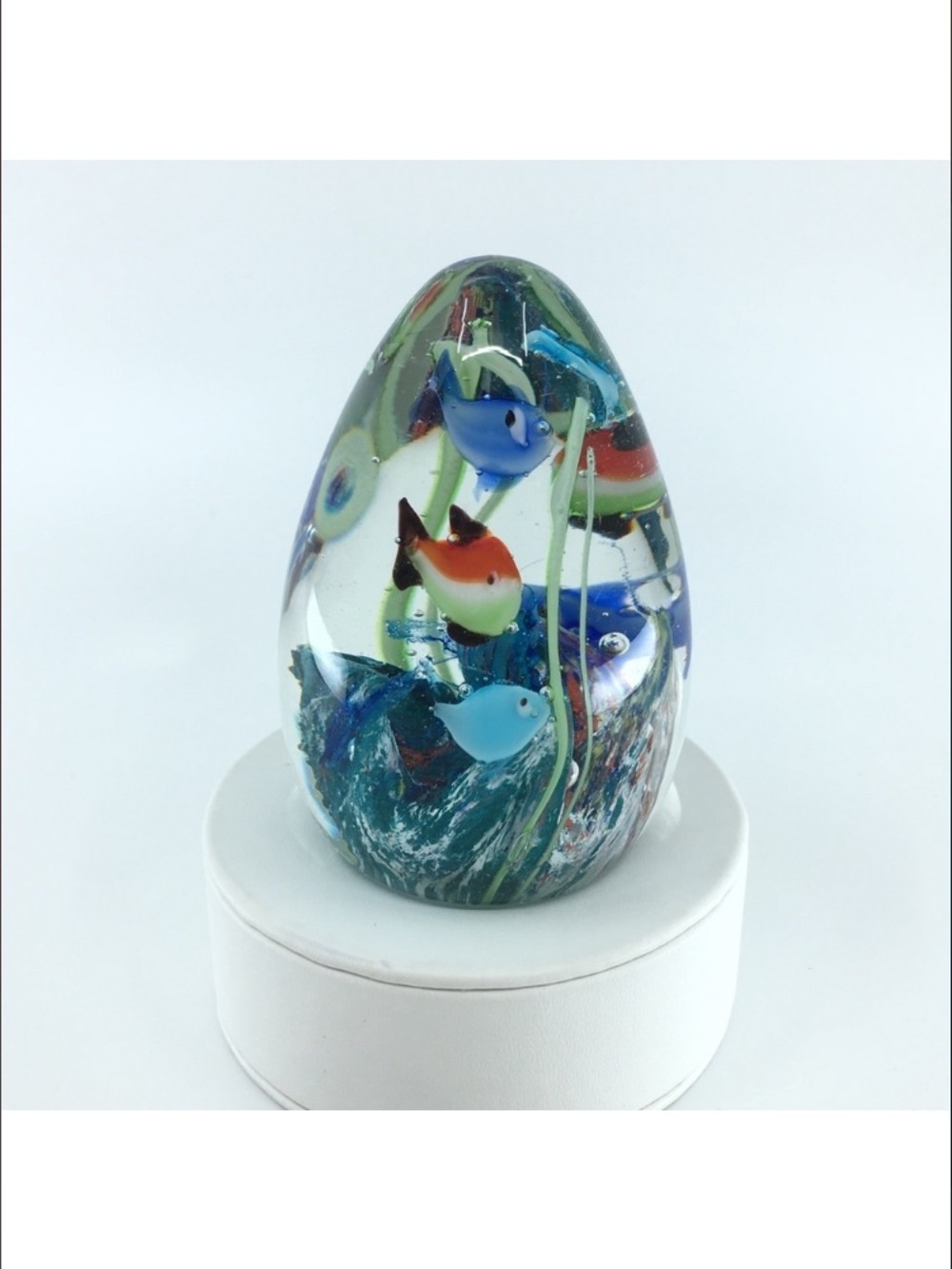 Multicolor Handblown Glass Paperweight with Colorful Fish Motif